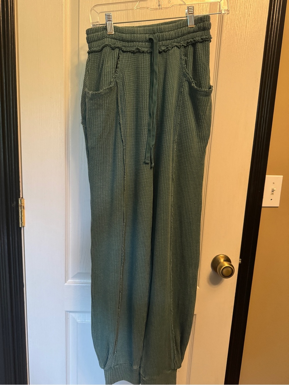 Women’s Olive Waffle Drawstring Joggers